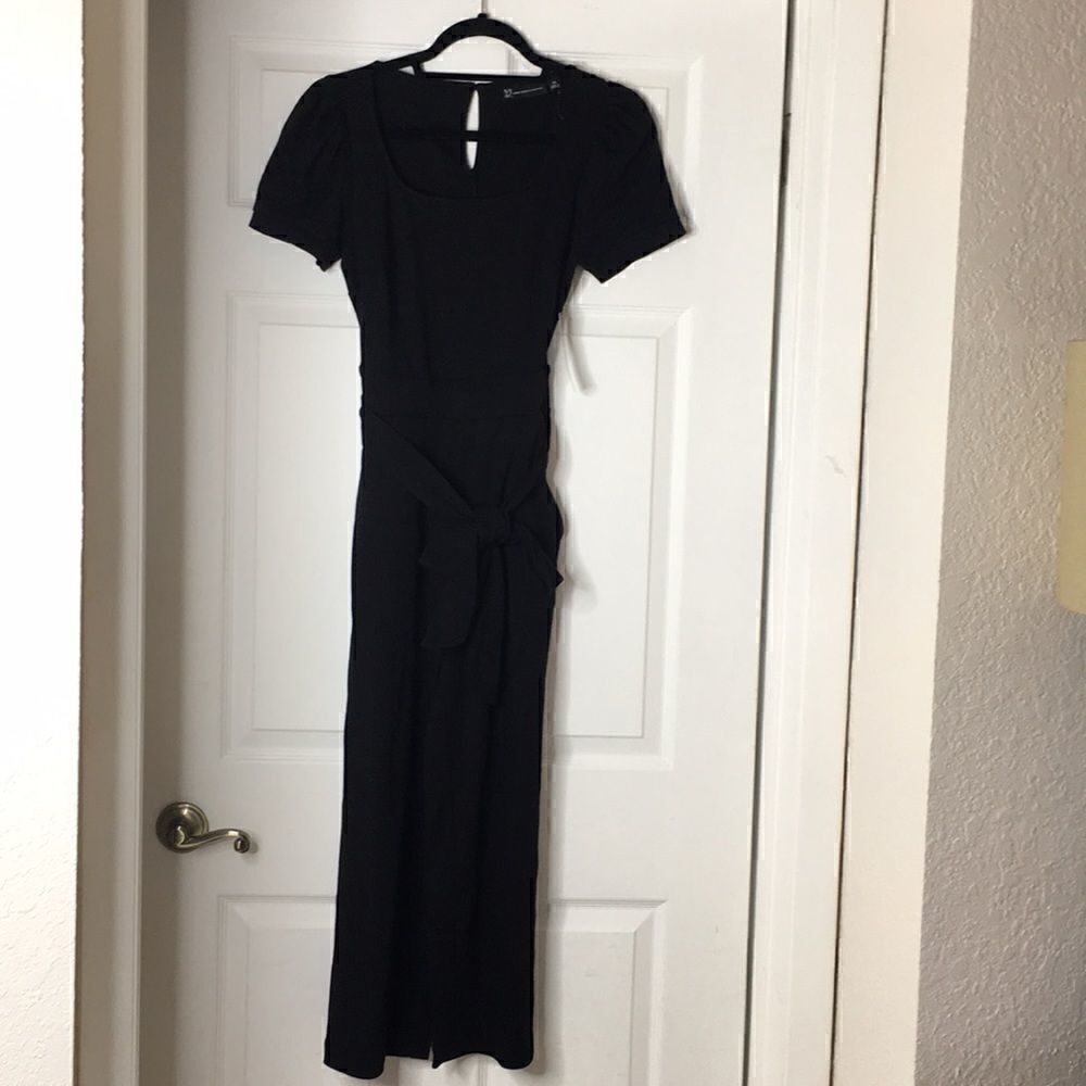 NWT NY&C Black crop legged jumpsuit with sash